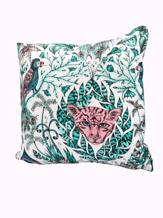 Pink Tiger Jungle & Blue Velvet Pillow