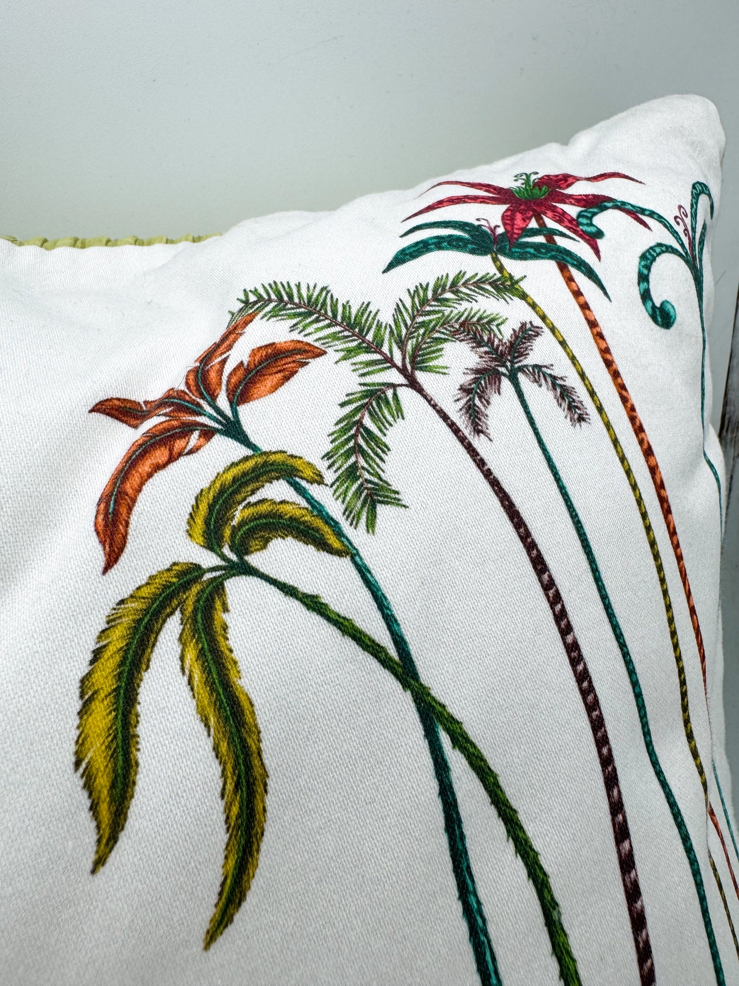 Palm Trees & Olive Green Velvet Pillow