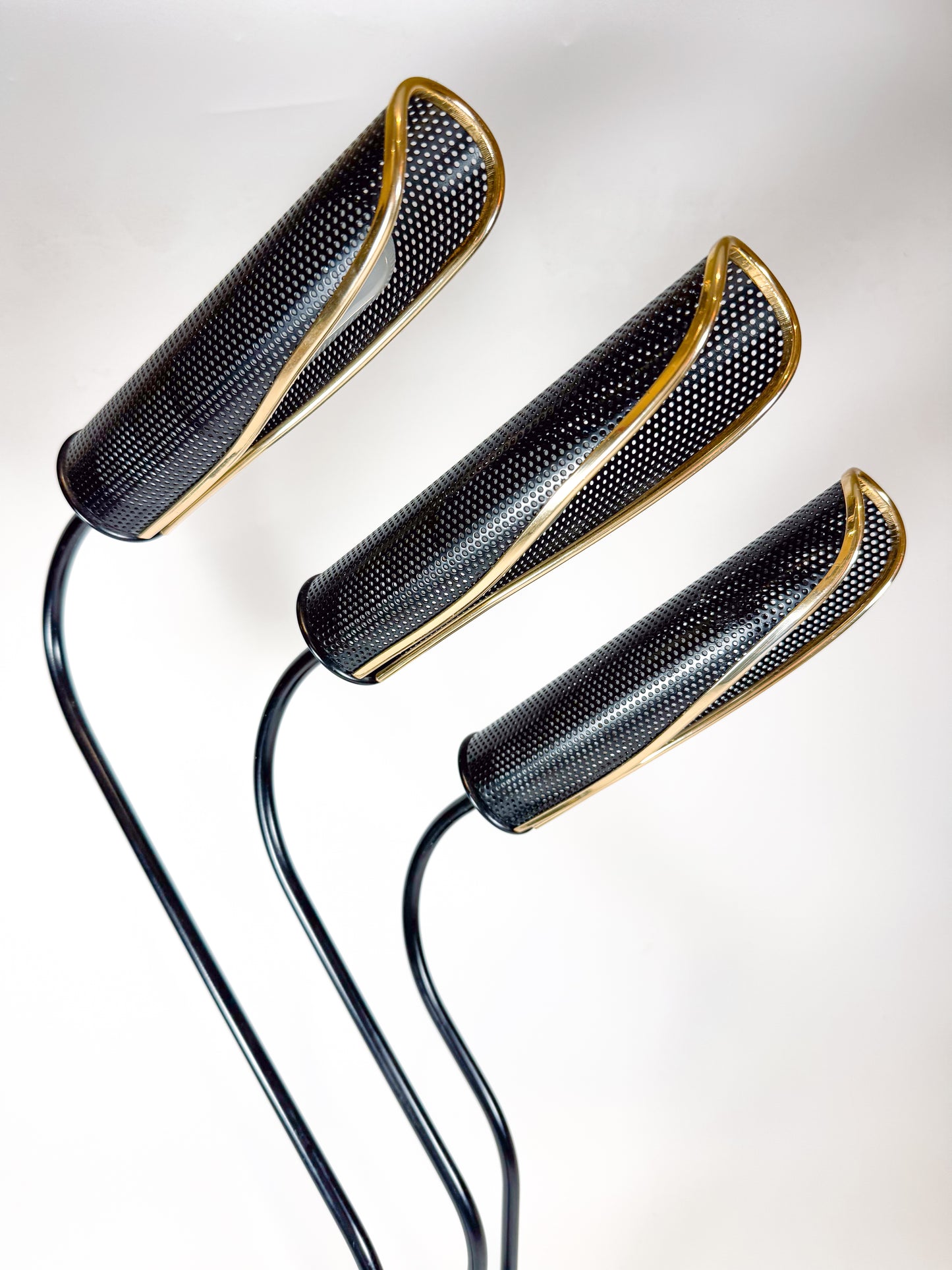 1980s Postmodern Black and Gold Sculptural Table Lamp with 3-Light Settings