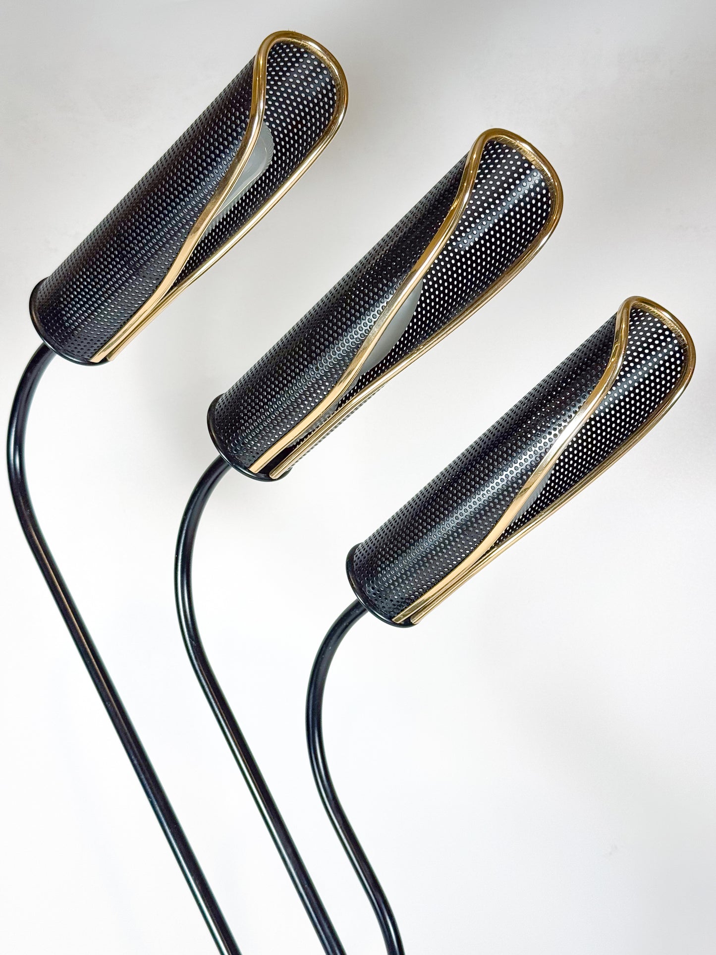 1980s Postmodern Black and Gold Sculptural Table Lamp with 3-Light Settings