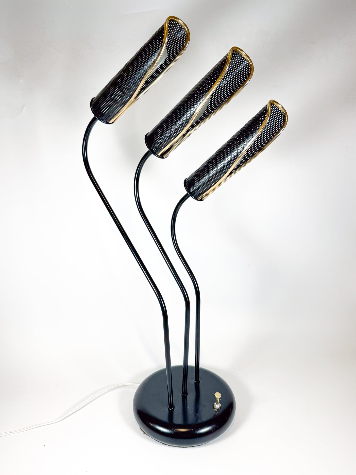 1980s Postmodern Black and Gold Sculptural Table Lamp with 3-Light Settings