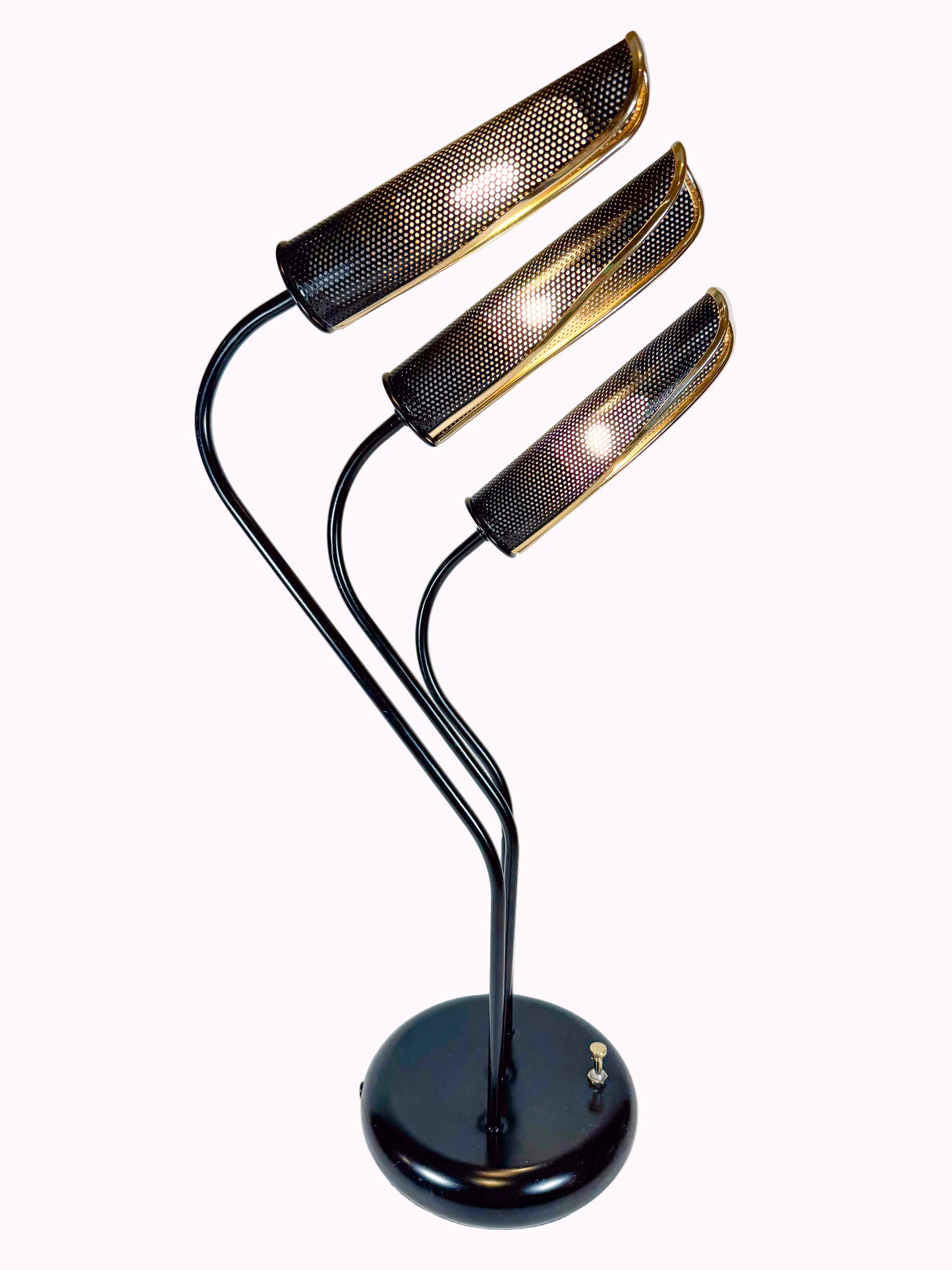 1980s Postmodern Black and Gold Sculptural Table Lamp with 3-Light Settings