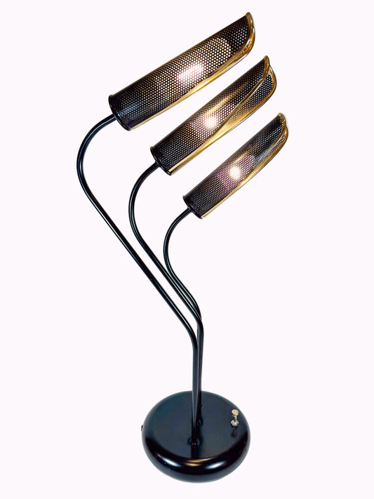 1980s Postmodern Black and Gold Sculptural Table Lamp with 3-Light Settings