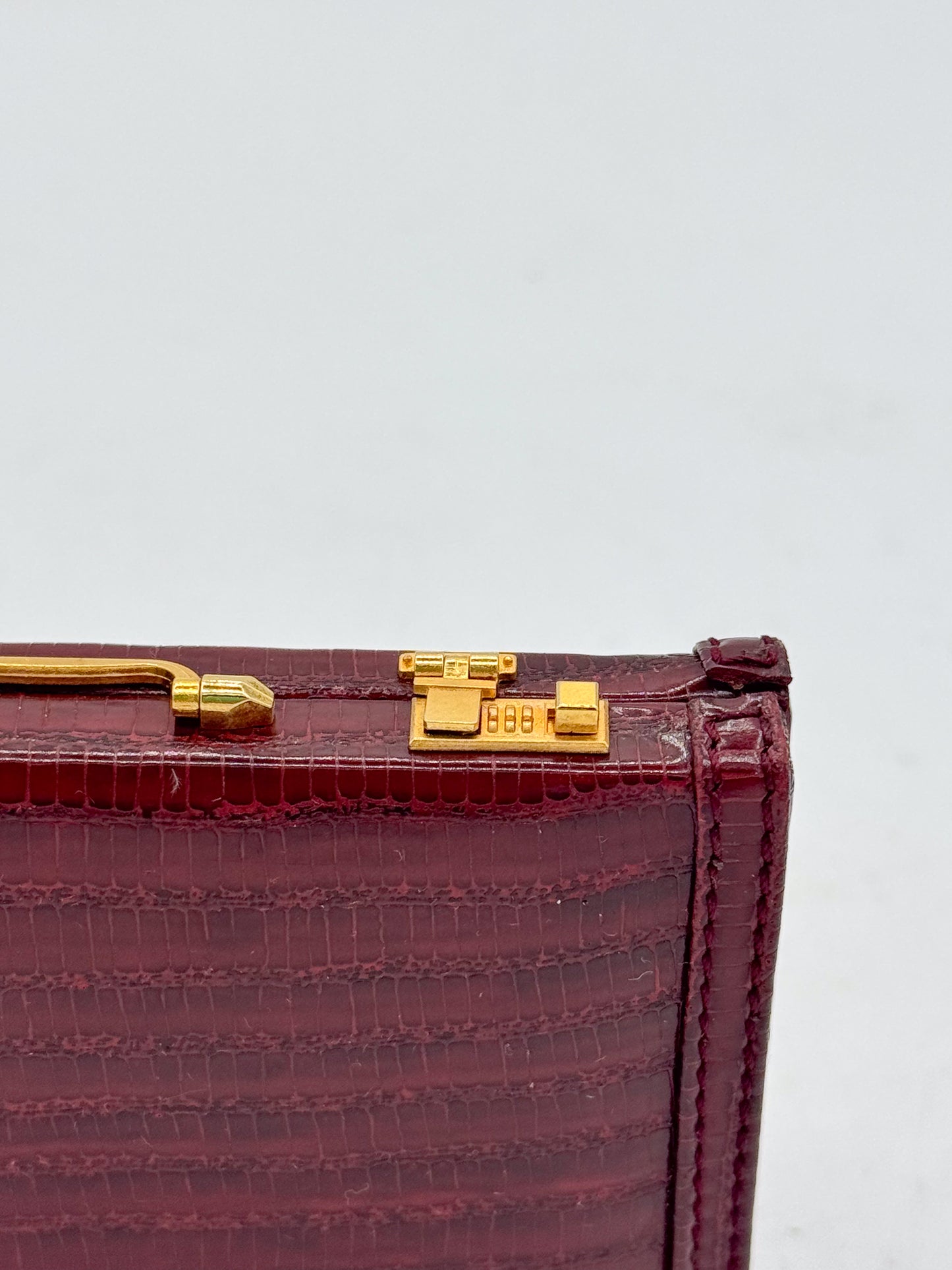 Mini Briefcase Business Card Holder Burgundy Faux-Croc — NOS with Mirror 1990s