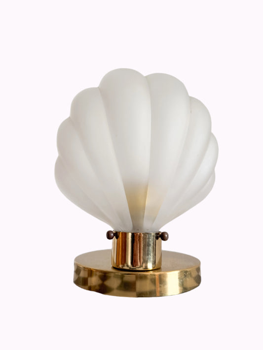 Rare Shell 1980s Glass and Brass Art Deco Table Lamp – Dimmable