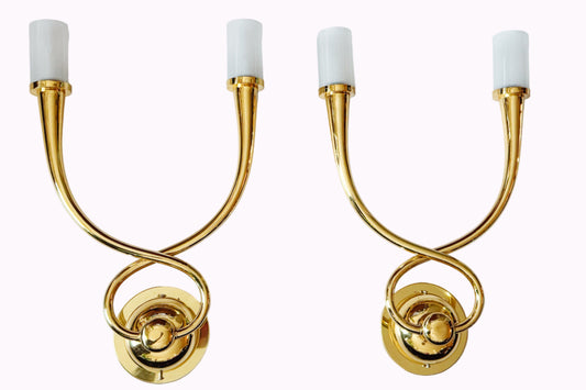 Hollywood Regency 4 Egoluce Wall Light Sconces, Brass, Glass, Italy, 1980s