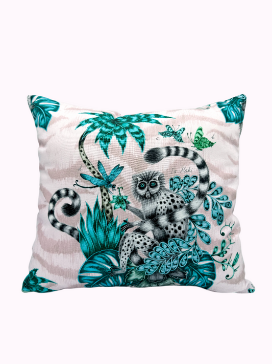 Lemur Jungle White & Green Velvet Pillow