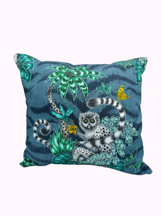 Lemur Jungle & Green Velvet Pillow