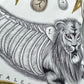 Black Ink Lion and Beige Velvet Pillow