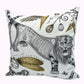 Black Ink Lion and Beige Velvet Pillow