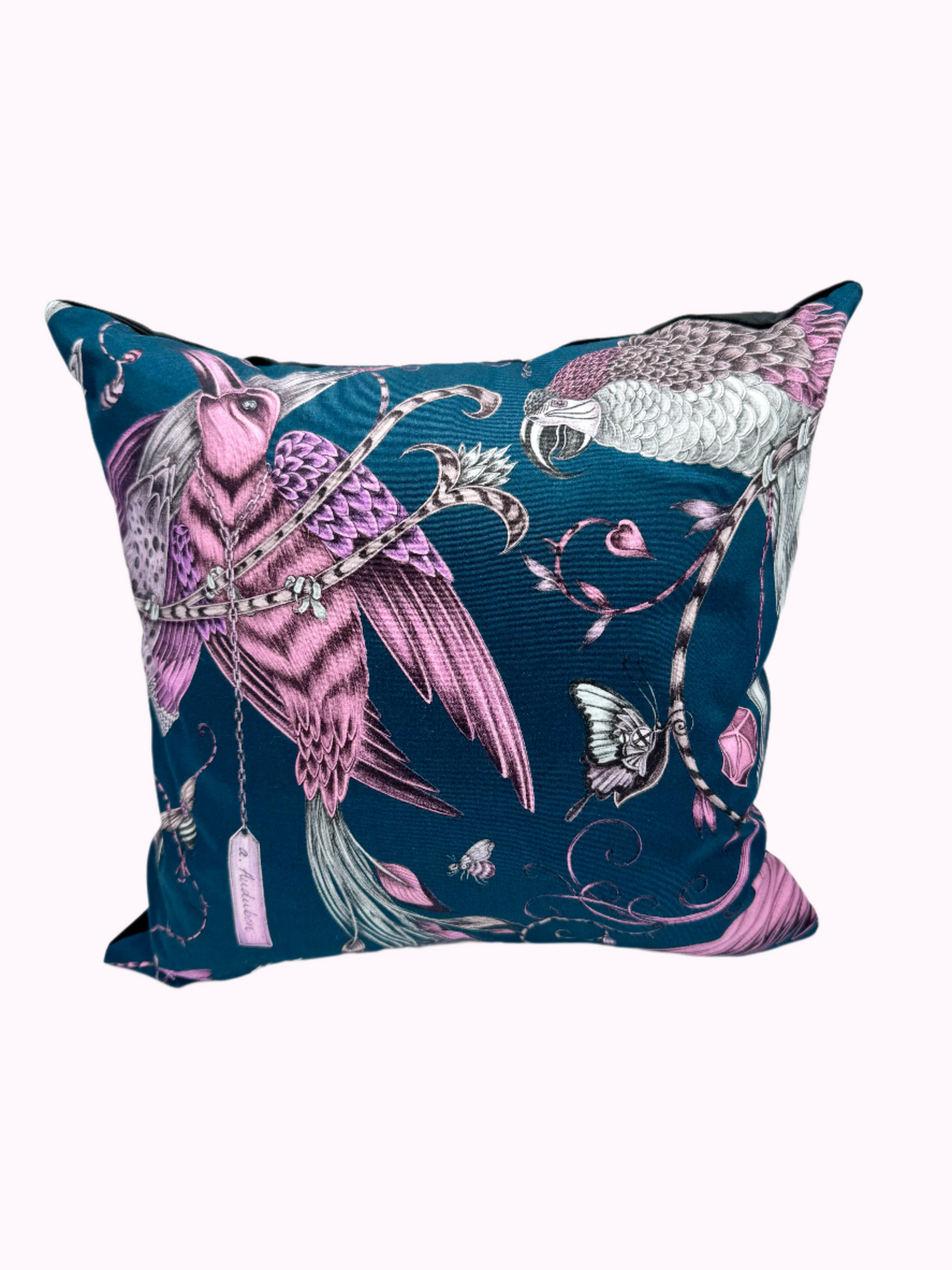 Pink Birds & Black Velvet Pillow