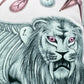 Pink & Black Ink Lion and Pink Velvet Pillow