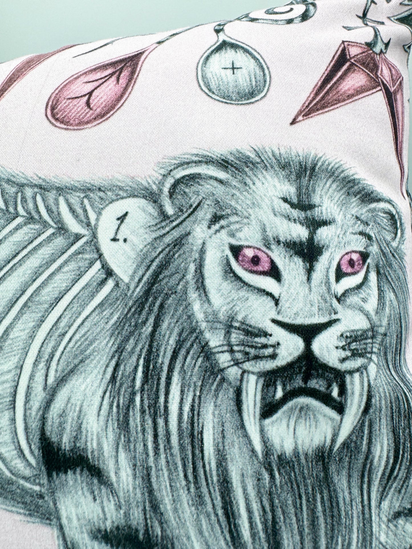 Pink & Black Ink Lion and Pink Velvet Pillow