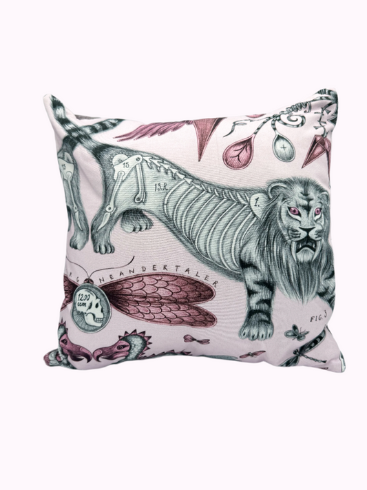 Pink & Black Ink Lion and Pink Velvet Pillow