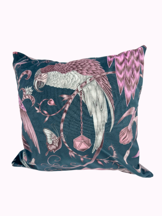 Pink Parrot & Purple Velvet Pillow