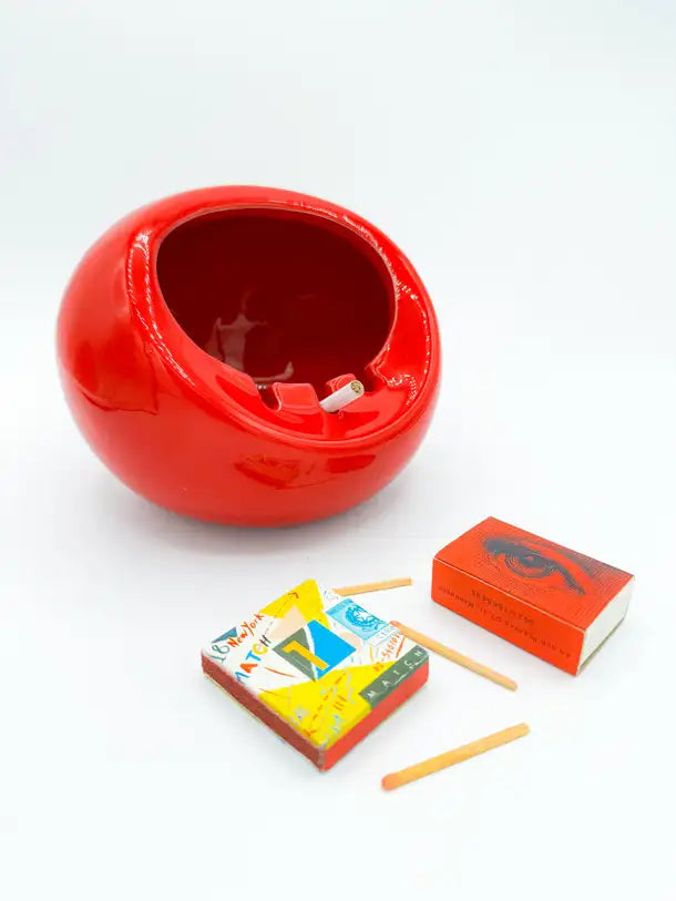 Large Red Ceramic Orb Sphere Ashtray