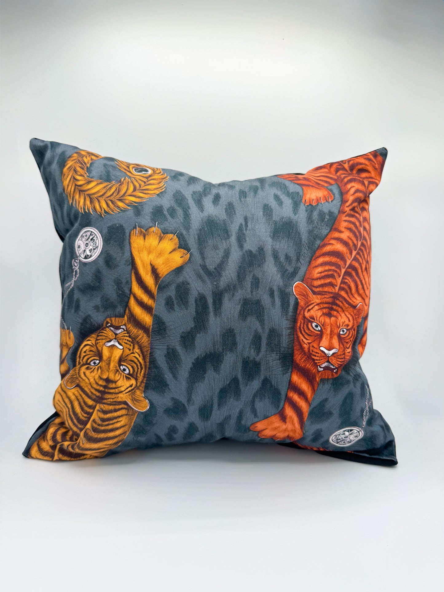 Tiger Animal Print & Black Velvet Pillow