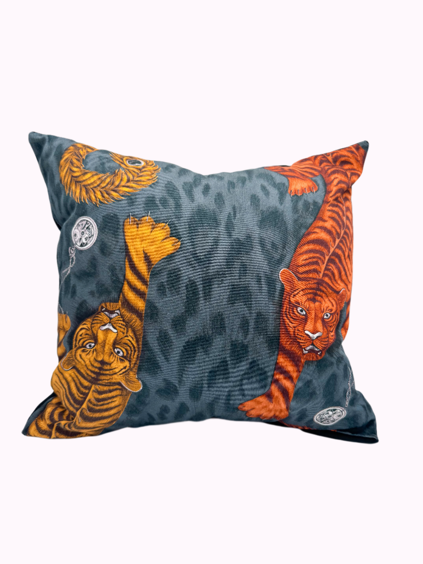 Tiger Animal Print & Black Velvet Pillow