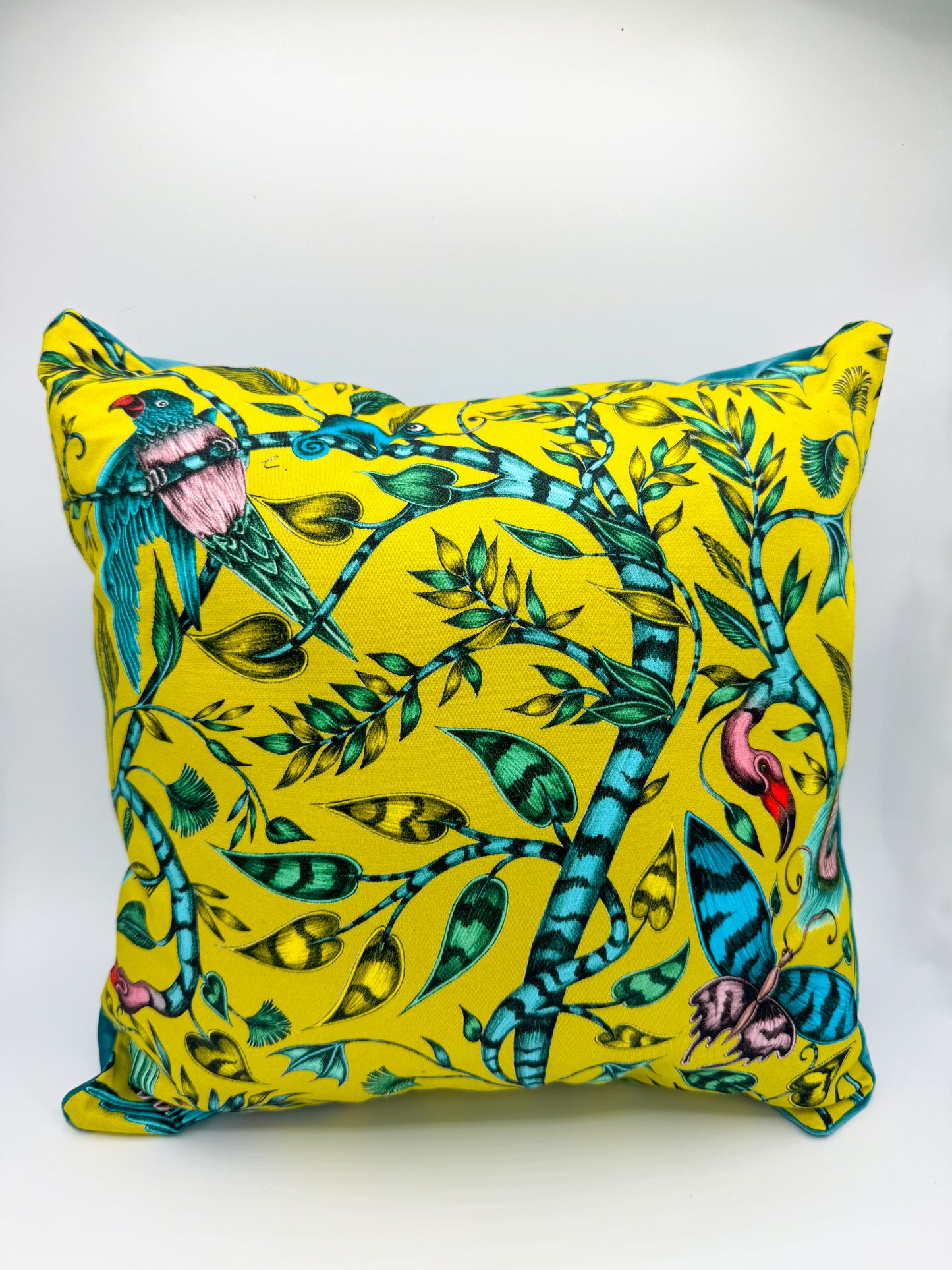 Tropical Yellow Foliage & Blue Velvet Pillow