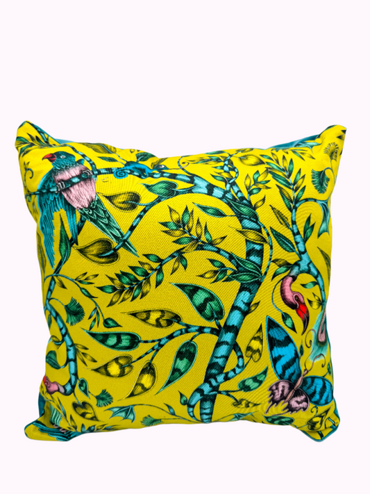 Tropical Yellow Foliage & Blue Velvet Pillow