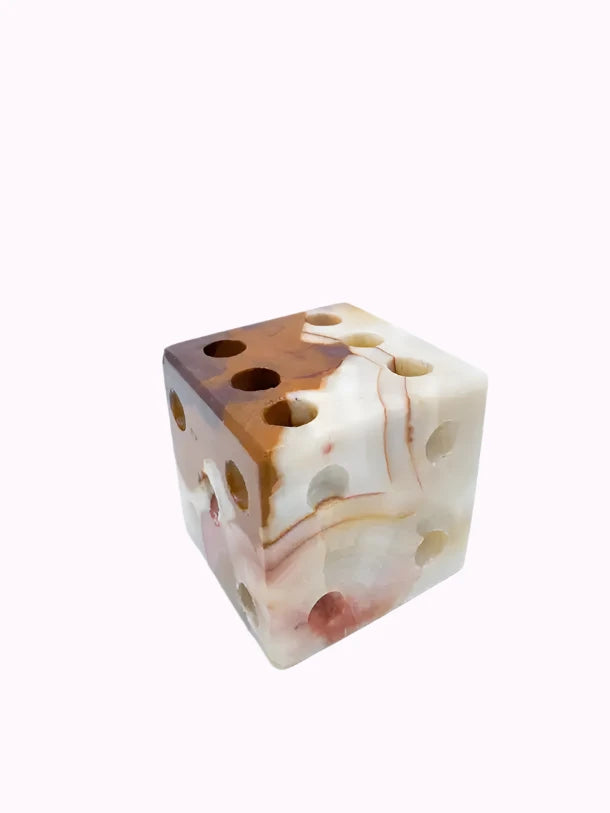 Green-Red Onyx Dice Pen Holder