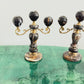 Pair of Black Marble and Brass Candelabra, Brecciated Stone Mid Century